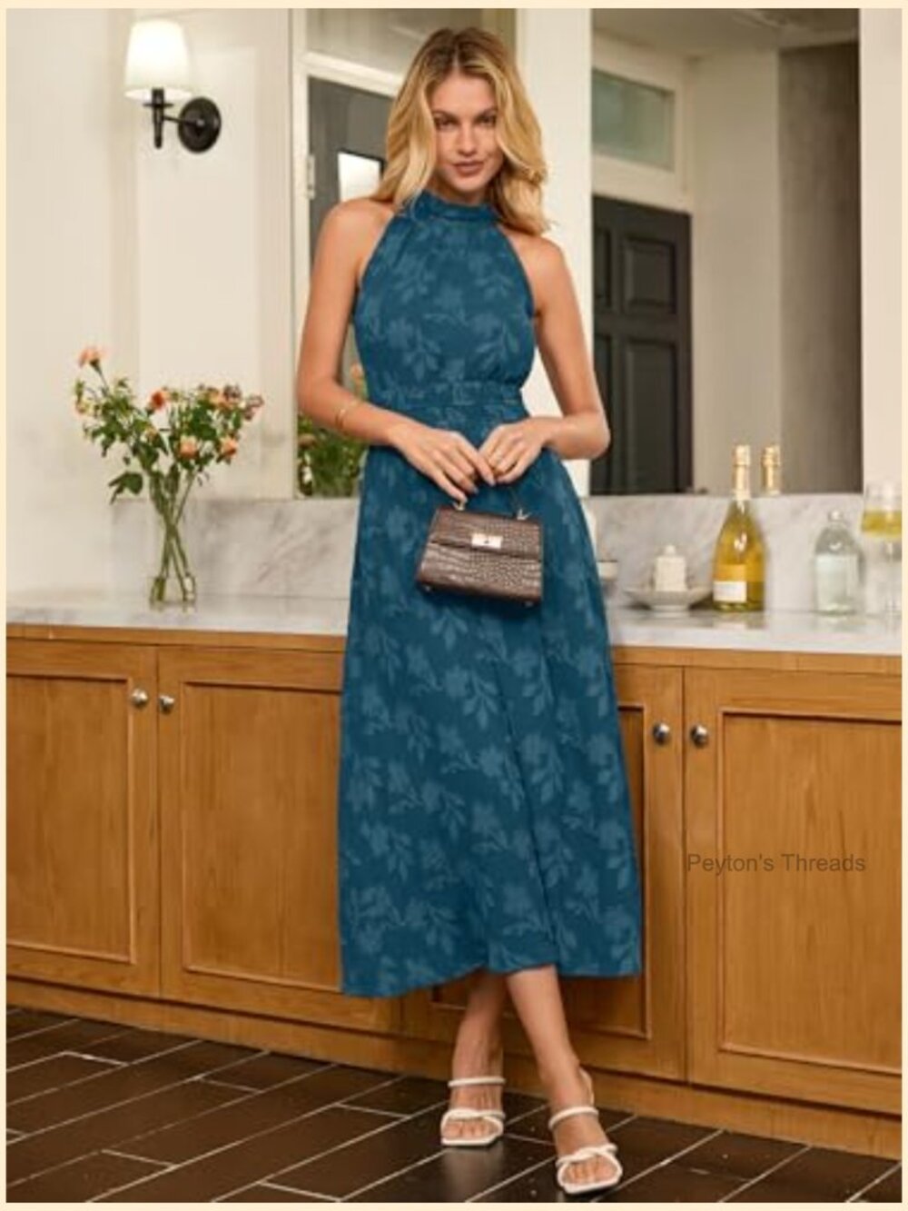 Burnout Floral Halter Maxi Dress with Pockets - Picture 6 of 7